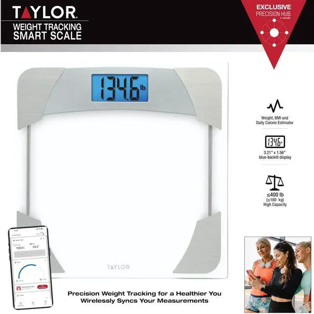 Alt view image 2 of 7 - Digital Scales for Body Weight, 400 LB Capacity, Unique Blue LCD, Stainless Steel Accents, Glass Platform, 12.2 x 12.2 Inches, Clear