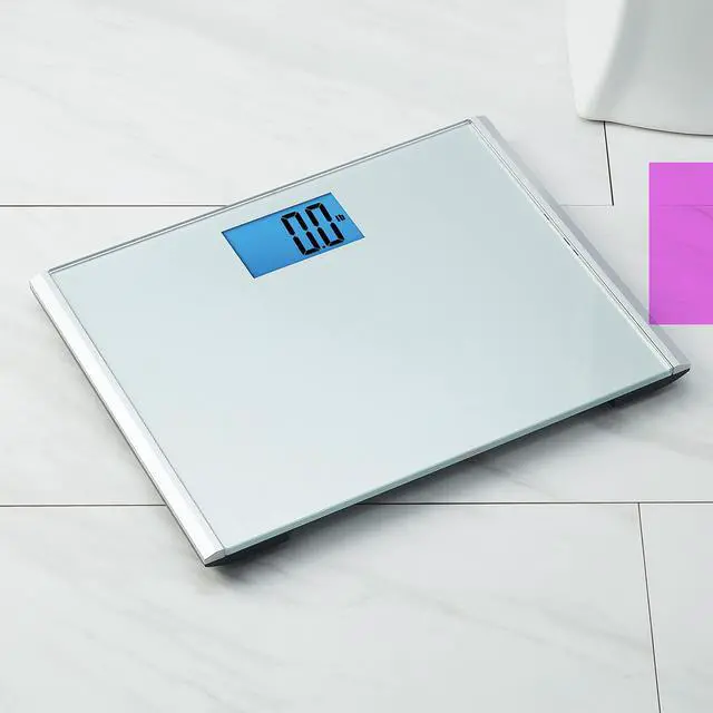 Alt view image 7 of 7 - Precision Plus Digital Bathroom Scale, 440-lb Capacity, Wide Platform Body Analyzer with Step-On Technology, Stable Home Fitness Device for Weight Management, Grey