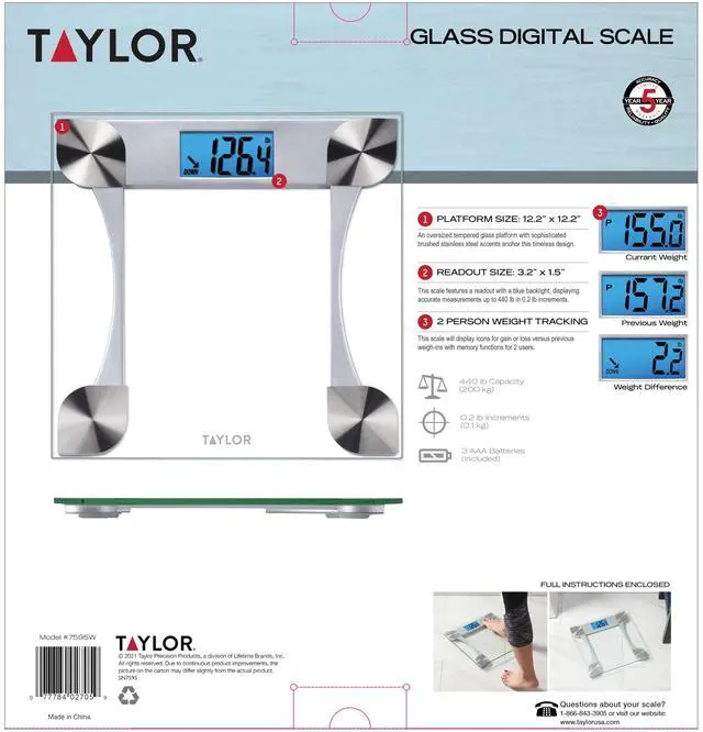 Alt view image 2 of 6 - Digital Glass Scale, Tracks Body Weight with Dependable Readings, Bathroom Device Measuring Up to 440 lb, Battery-Powered Model with Steady Platform for Daily Use, Clear