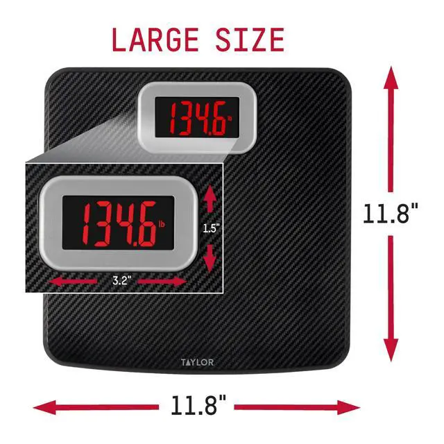 Alt view image 3 of 7 - Digital Bathroom Scale, Body Weight Scale 400 LB Capacity, Carbon Fiber Anti-Slip Mat, 11.8 x 11.8 Inch Platform, Black