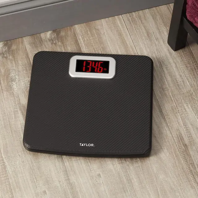 Alt view image 5 of 7 - Digital Bathroom Scale, Body Weight Scale 400 LB Capacity, Carbon Fiber Anti-Slip Mat, 11.8 x 11.8 Inch Platform, Black