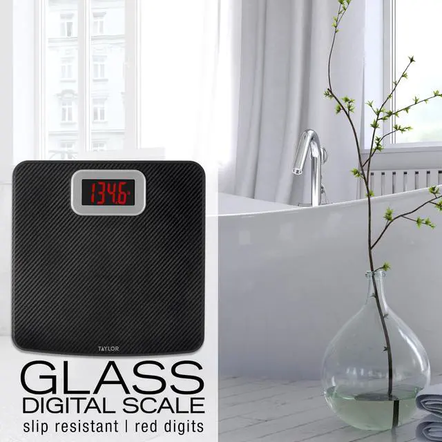 Alt view image 6 of 7 - Digital Bathroom Scale, Body Weight Scale 400 LB Capacity, Carbon Fiber Anti-Slip Mat, 11.8 x 11.8 Inch Platform, Black