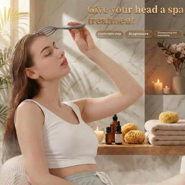 Alt view image 2 of 7 - Scalp Massager & Gua Sha Tool Set - Manual Head Massager, Massage Comb for Relaxation & Stress Relief (Grey & Brown)