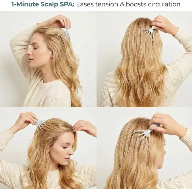 Alt view image 3 of 7 - Scalp Massager & Gua Sha Tool Set - Manual Head Massager, Massage Comb for Relaxation & Stress Relief (Grey & Brown)