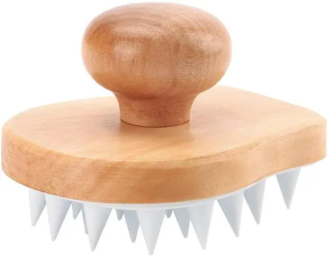 Main image of Scalp Massager Shampoo Brush, Wooden Wet and Dry Hair Scalp Care Brush, Shower Brush Scalp Scrubber Exfoliator with Soft Silicone Bristles for Dandruff Removal, Hair Growth (White)