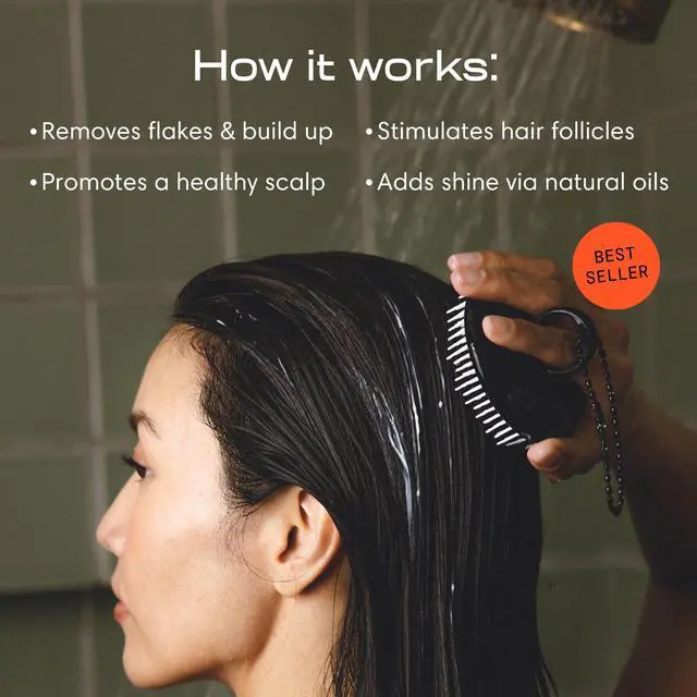 Alt view image 3 of 6 - Scalp Exfoliator - Scalp Massager Tool for Wet & Dry Hair - Ergonomic Detangler Brush - Dandruff Comb & Scrub to Remove Dandruff & Buildup and Support Circulation - Black/White