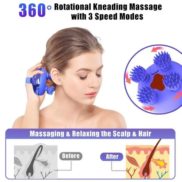 Alt view image 3 of 7 - Scalp Massager Electric, Portable Scalp Massager Tool, Waterproof Head Massage Stress Relax, Hair Massagers with 3 Speed Modes & 8 Massage Claws