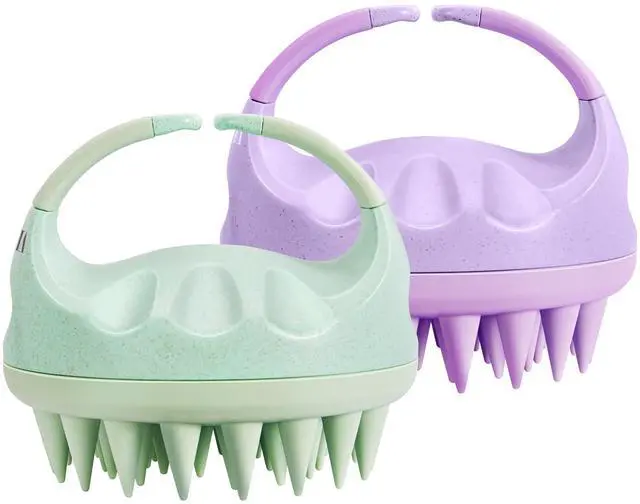 Main image of Scalp Massager with Soft Silicone Bristles for Hair Growth, Dandruff Removal, and Scalp Relaxation - Shampoo Brush for Wet or Dry Hair (Green & Purple)
