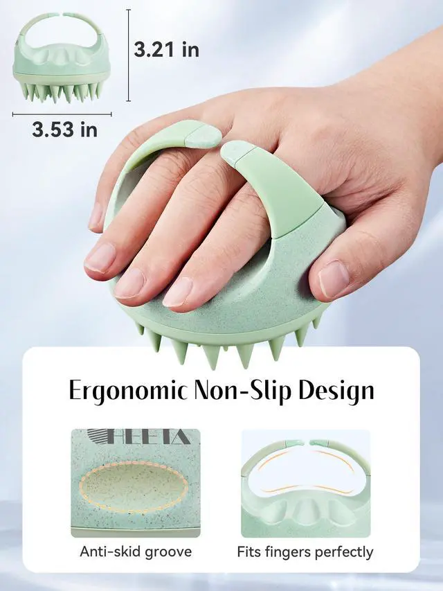 Alt view image 2 of 7 - Scalp Massager with Soft Silicone Bristles for Hair Growth, Dandruff Removal, and Scalp Relaxation - Shampoo Brush for Wet or Dry Hair (Green & Purple)