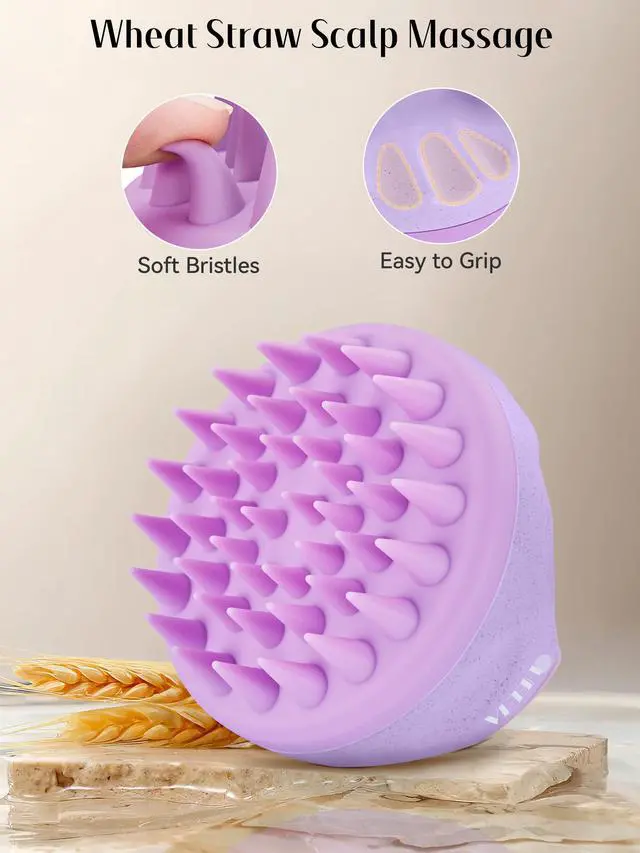 Alt view image 3 of 7 - Scalp Massager with Soft Silicone Bristles for Hair Growth, Dandruff Removal, and Scalp Relaxation - Shampoo Brush for Wet or Dry Hair (Green & Purple)