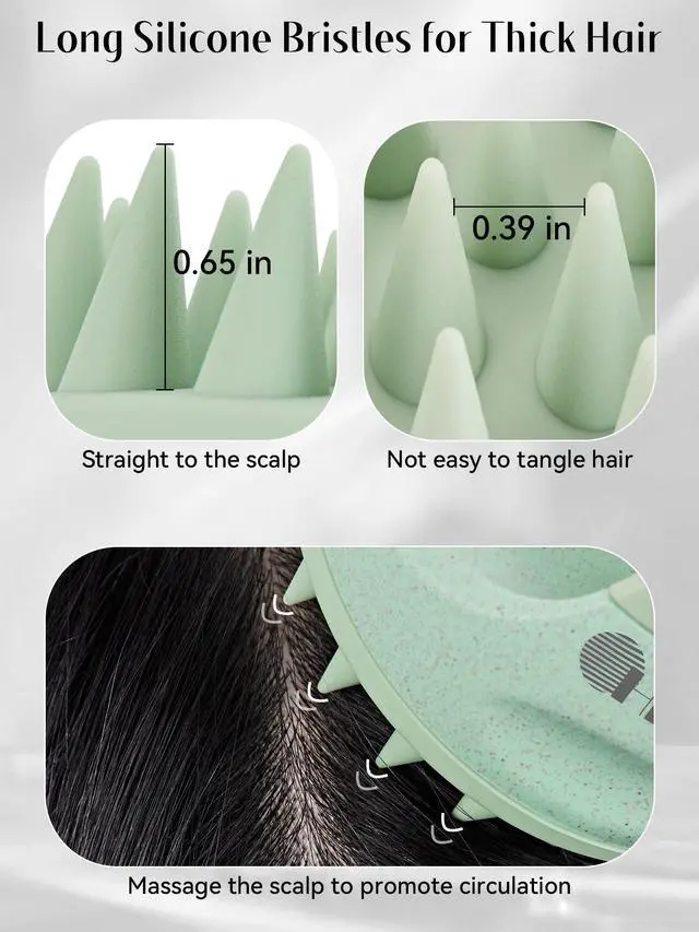 Alt view image 4 of 7 - Scalp Massager with Soft Silicone Bristles for Hair Growth, Dandruff Removal, and Scalp Relaxation - Shampoo Brush for Wet or Dry Hair (Green & Purple)