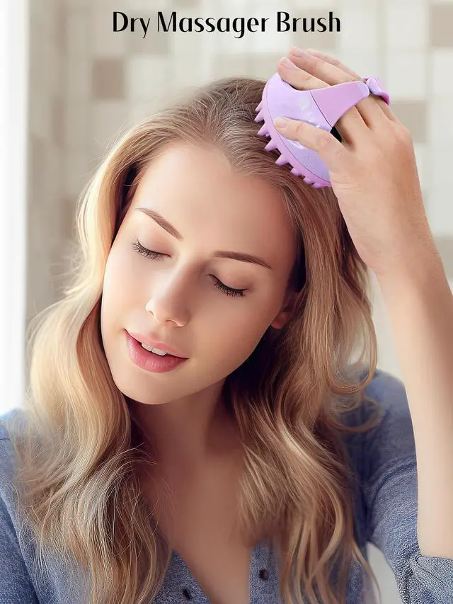 Alt view image 6 of 7 - Scalp Massager with Soft Silicone Bristles for Hair Growth, Dandruff Removal, and Scalp Relaxation - Shampoo Brush for Wet or Dry Hair (Green & Purple)