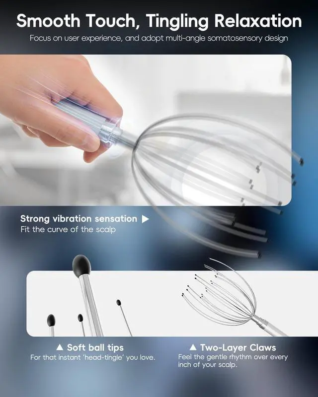 Alt view image 2 of 7 - Head Massager Scalp, Electric Scalp Massager with 20 Metal Fingers Head Scratcher & Hair Massage Tool, Waterproof Head Massage for Stress Relief, Stocking Stuffers Gift for Women & Men