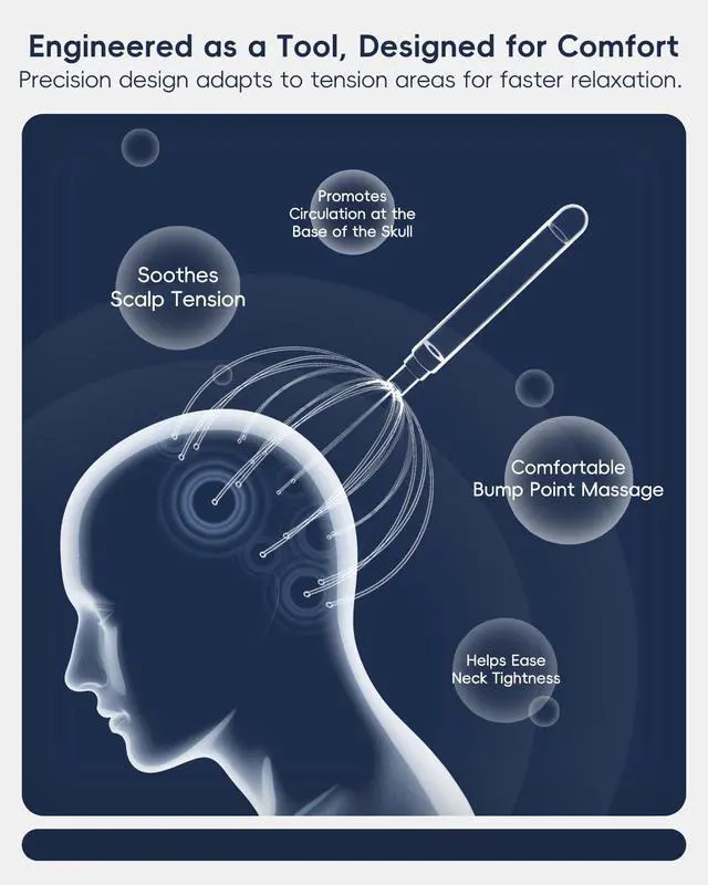Alt view image 3 of 7 - Head Massager Scalp, Electric Scalp Massager with 20 Metal Fingers Head Scratcher & Hair Massage Tool, Waterproof Head Massage for Stress Relief, Stocking Stuffers Gift for Women & Men