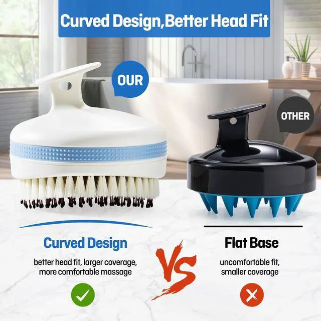 Alt view image 5 of 7 - Scalp Massager with Double-Layer Bristles,Anti-Slip Rich-Lathering Hair Washing Shampoo Brush,Curved Scalp Scrubber with Better Head Fit for Dandruff Removal,Wet&Dry Use Scalp Stimulator.