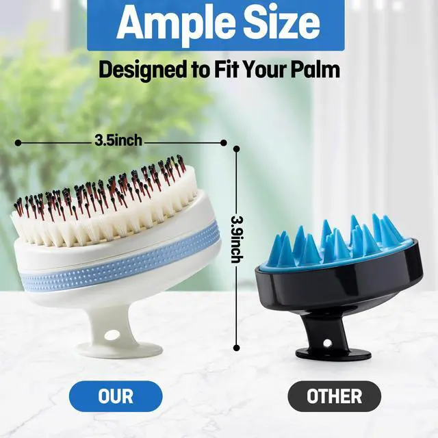 Alt view image 7 of 7 - Scalp Massager with Double-Layer Bristles,Anti-Slip Rich-Lathering Hair Washing Shampoo Brush,Curved Scalp Scrubber with Better Head Fit for Dandruff Removal,Wet&Dry Use Scalp Stimulator.