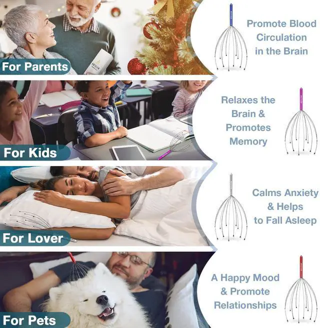 Alt view image 3 of 7 - Head Scratcher Stocking Stuffers for Adults Women Men Teen Girls Boys, 4pcs Head Massager Scalp, Funny White Elephant Gifts, Christmas Bulk Gifts for Mom Dad Him Her Birthday Gift Prizes