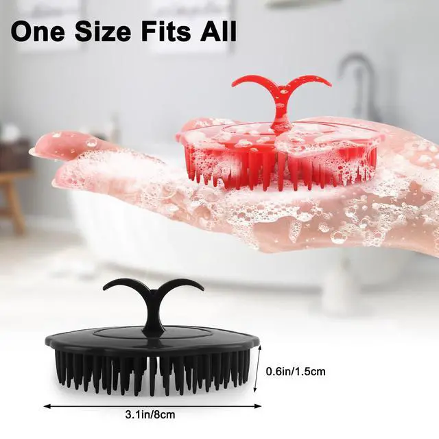 Alt view image 3 of 7 - Scalp Scrubber Shampoo Brush 4 Pack, Scalp Massager for Hair Growth & Dandruff, Head Hair Scrubber for Shower & Dry Use, Massage Tool for Men Women Kids (2 Black + 2 Red)
