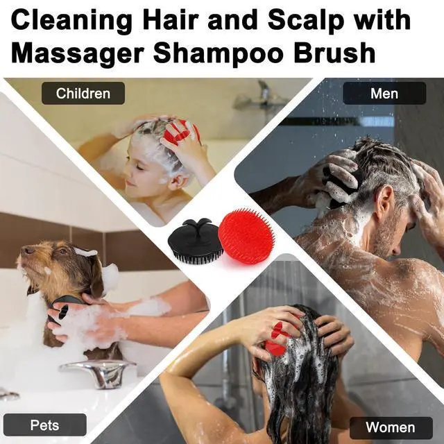 Alt view image 6 of 7 - Scalp Scrubber Shampoo Brush 4 Pack, Scalp Massager for Hair Growth & Dandruff, Head Hair Scrubber for Shower & Dry Use, Massage Tool for Men Women Kids (2 Black + 2 Red)