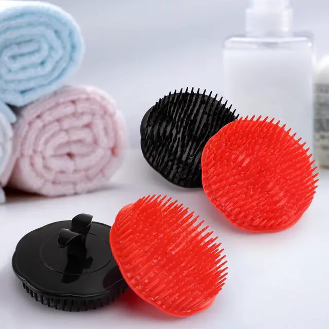Alt view image 7 of 7 - Scalp Scrubber Shampoo Brush 4 Pack, Scalp Massager for Hair Growth & Dandruff, Head Hair Scrubber for Shower & Dry Use, Massage Tool for Men Women Kids (2 Black + 2 Red)