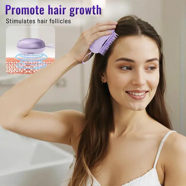Alt view image 3 of 7 - Scalp Massager Hair Growth Brush - Electric Head Massager Relax Scalp Stress - Unique Birthday Gifts for Women - Sonic Vibration Comb for Stimulating Follicles - Purple
