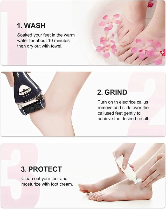 Alt view image 7 of 7 - Electric Feet Callus Removers Rechargeable, Portable Electronic Foot File Pedicure Tools, Electric Callus Remover Kit, Professional Pedi Feet Care for Dead, Hard Cracked Dry Skin Ideal Gift (Black)