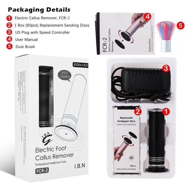 Alt view image 6 of 7 - Upgraded Electric Callus Remover for Feet 1200RPM, Adjustable Speed Professional Electric Foot Sander Foot Grinder Heel File Pedicure Tool for Women Men Cracked Dead Skin, 60 Sandpaper Discs, Black