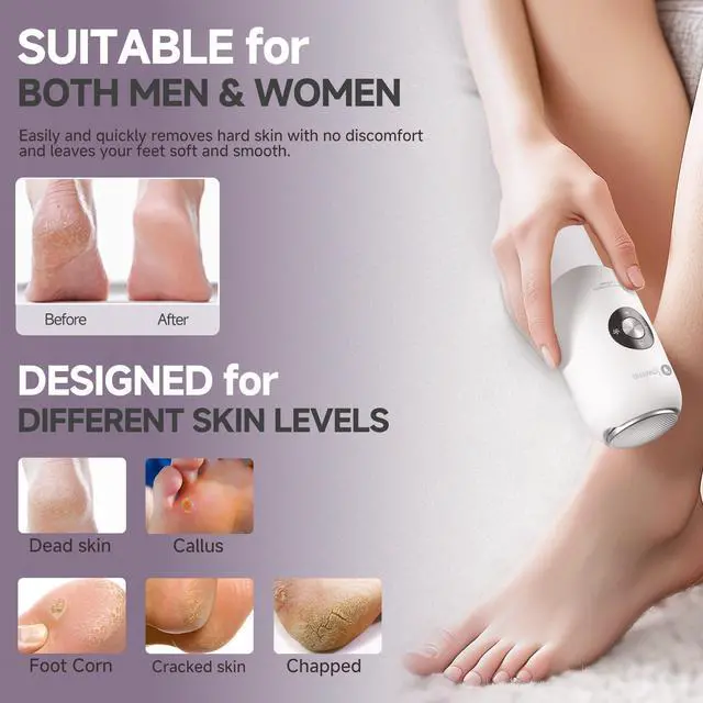 Alt view image 3 of 7 - Electric Foot Callus Remover for Women Men, Rechargeable Electric Foot File Pedicure Tool with Stainless Steel Heads, Portable Feet Grinder for Cracked Dry Heels Dead Skin Calluses
