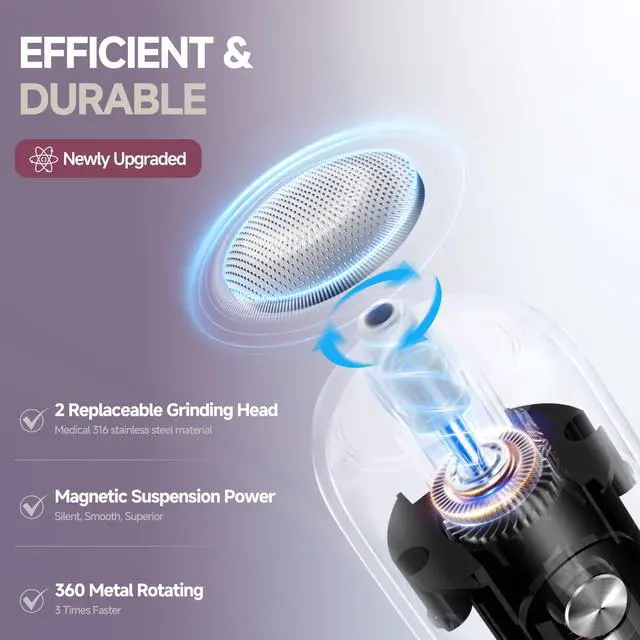 Alt view image 5 of 7 - Electric Foot Callus Remover for Women Men, Rechargeable Electric Foot File Pedicure Tool with Stainless Steel Heads, Portable Feet Grinder for Cracked Dry Heels Dead Skin Calluses