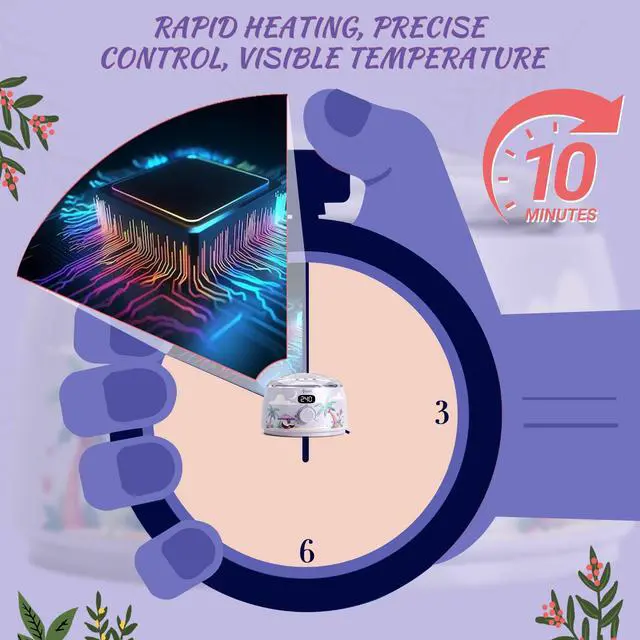 Alt view image 4 of 7 - Professional Wax Warmer Machine, 16oz Capacity Wax Heater Hair Removal Kit with Digital Temp Control & Fast Heat, Includes 30 Sticks for Face, Legs, Bikini, Brazilian and Body (Light Purple)