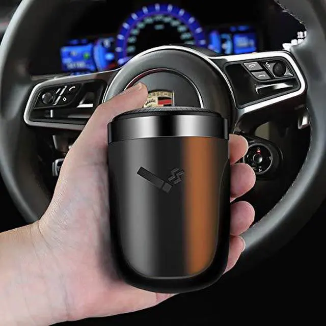 Alt view image 2 of 7 - ,Car Ashtray with Lid Smell Proof, Car Cigarette Ashtray with Lid and Light ,Stainless Metal Material, Easy To Clean, 1pcs Black Ashtray + 1pcs Cleaning Brush