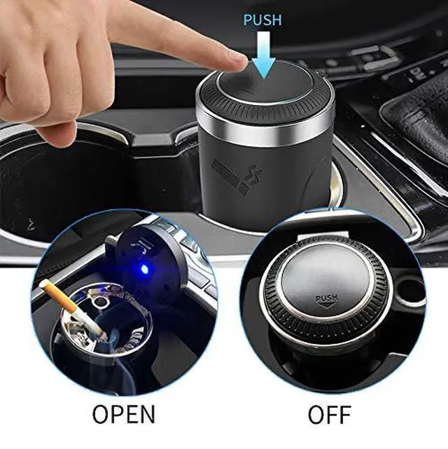 Alt view image 4 of 7 - ,Car Ashtray with Lid Smell Proof, Car Cigarette Ashtray with Lid and Light ,Stainless Metal Material, Easy To Clean, 1pcs Black Ashtray + 1pcs Cleaning Brush
