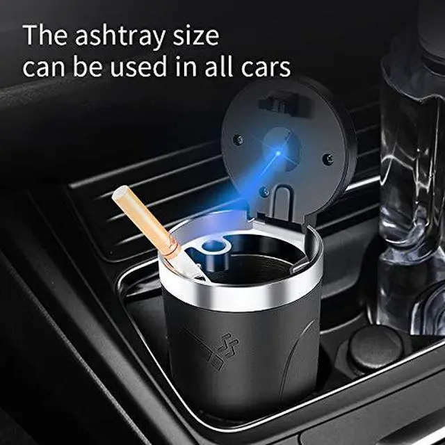 Alt view image 7 of 7 - ,Car Ashtray with Lid Smell Proof, Car Cigarette Ashtray with Lid and Light ,Stainless Metal Material, Easy To Clean, 1pcs Black Ashtray + 1pcs Cleaning Brush