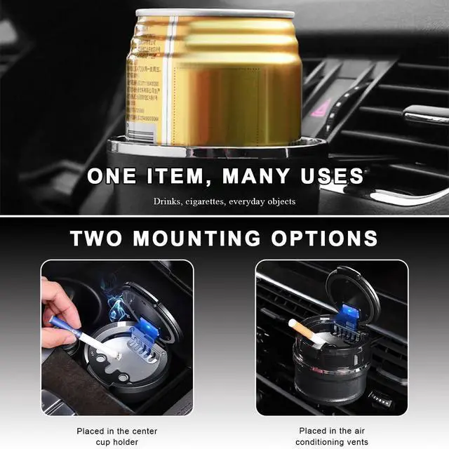 Alt view image 3 of 6 - Car Ashtray with Lid, Detachable Auto Smokeless Ash Tray with LED Blue Light, Portable Ashtray for Vehicle Cup Holder and Air Vent Home Office, Interior Car Accessories (Black & Rose Golden)