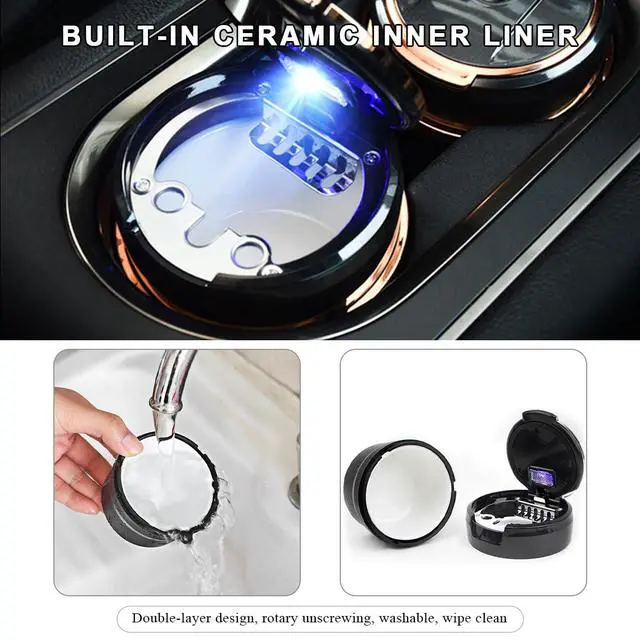Alt view image 4 of 6 - Car Ashtray with Lid, Detachable Auto Smokeless Ash Tray with LED Blue Light, Portable Ashtray for Vehicle Cup Holder and Air Vent Home Office, Interior Car Accessories (Black & Rose Golden)