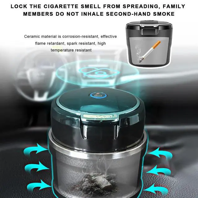 Alt view image 6 of 6 - Car Ashtray with Lid, Detachable Auto Smokeless Ash Tray with LED Blue Light, Portable Ashtray for Vehicle Cup Holder and Air Vent Home Office, Interior Car Accessories (Black & Rose Golden)