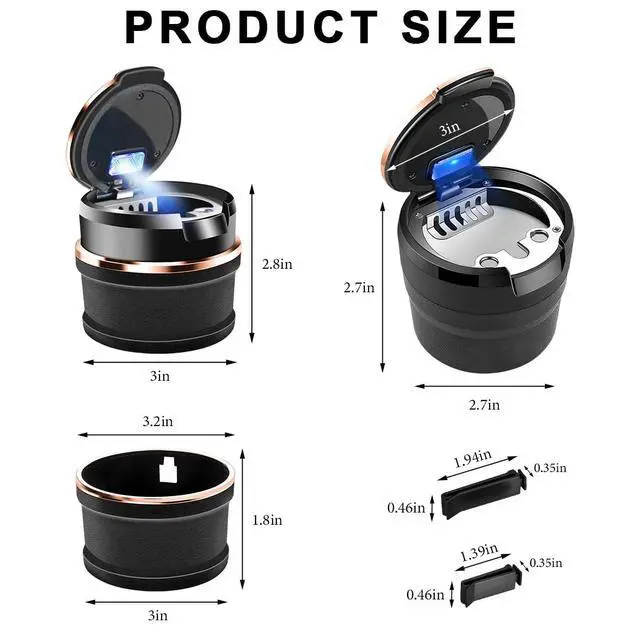 Alt view image 2 of 6 - Car Ashtray with Lid, Detachable Auto Smokeless Ash Tray with LED Blue Light, Portable Ashtray for Vehicle Cup Holder and Air Vent Home Office, Interior Car Accessories (Black & Rose Golden)