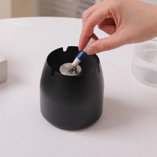 Alt view image 6 of 7 - Ashtray with Lid for Cigarette, Stainless Steel Smokeless Odorless Windproof Ashtrays for Home Office Tabletop Outside Patio Outdoor Balcony(3.54"x3.0"x3.38")