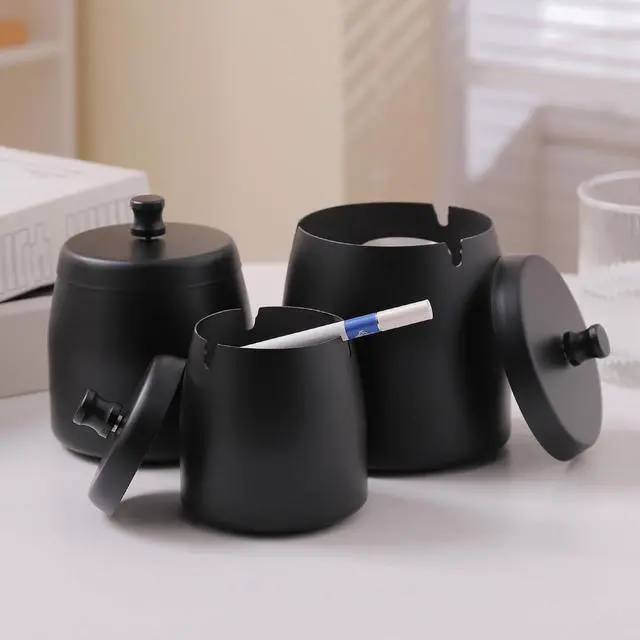 Alt view image 7 of 7 - Ashtray with Lid for Cigarette, Stainless Steel Smokeless Odorless Windproof Ashtrays for Home Office Tabletop Outside Patio Outdoor Balcony(3.54"x3.0"x3.38")