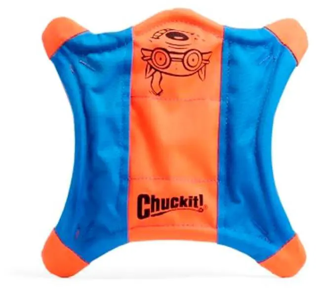 Main image of Flying Squirrel Fetch Dog Toy - Water Floating Flyer - Soft and Durable Polyester Canvas Construction - For Medium Dogs - Size Medium - 9.5-inch Diameter - Pack of 1 - Orange and Blue