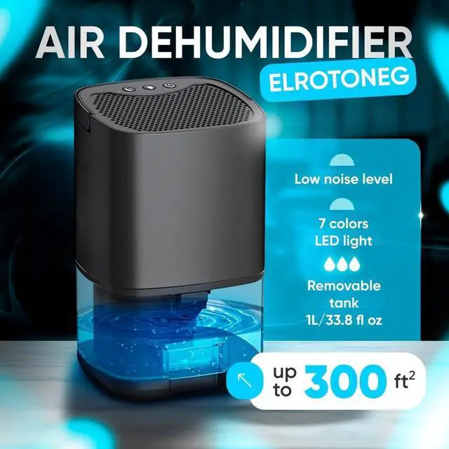 Alt view image 2 of 7 - Dehumidifier ELROTONEG, 35 OZ Water Tank (300 sq. ft), Small Dehumidifier for Basement with Auto-Off, Sleep Mode and LED Lighting (Black)
