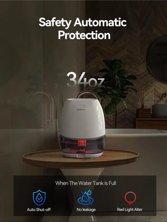 Alt view image 4 of 7 - Dehumidifier, 34 OZ Small Dehumidifiers for Home and Room, Quiet with 7 Colors Night Light, Auto Shut Off, Dehumidifiers for Bedroom, Bathroom, RV, and Closet