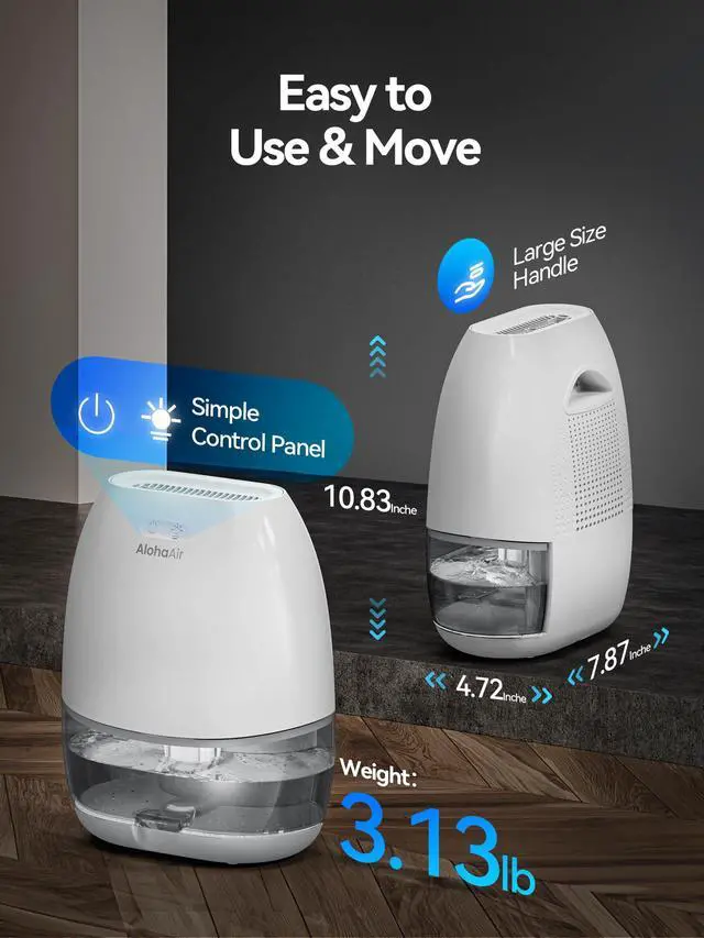 Alt view image 5 of 7 - Dehumidifier, 34 OZ Small Dehumidifiers for Home and Room, Quiet with 7 Colors Night Light, Auto Shut Off, Dehumidifiers for Bedroom, Bathroom, RV, and Closet