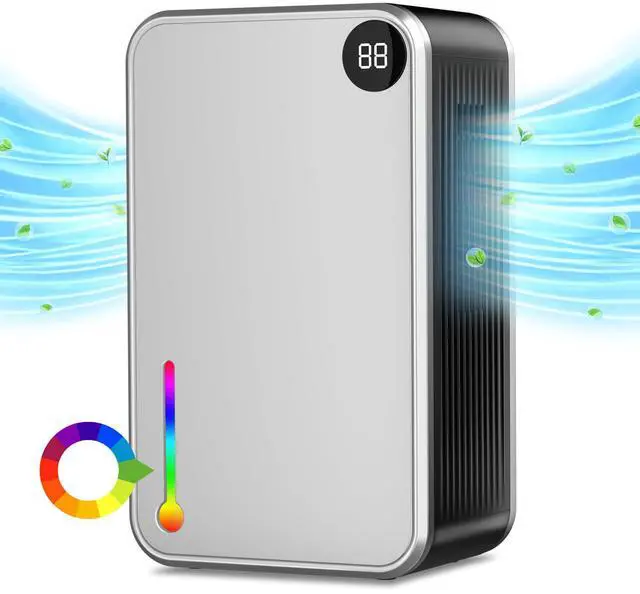 Main image of Dehumidifier, Small Dehumidifiers Quiet with Auto Shut Off, Humidity Display Dehumidifier for Bedroom/Bathroom, Timer, Drain Hose, 7-color LED light, Moisture Absorbers (Grey)