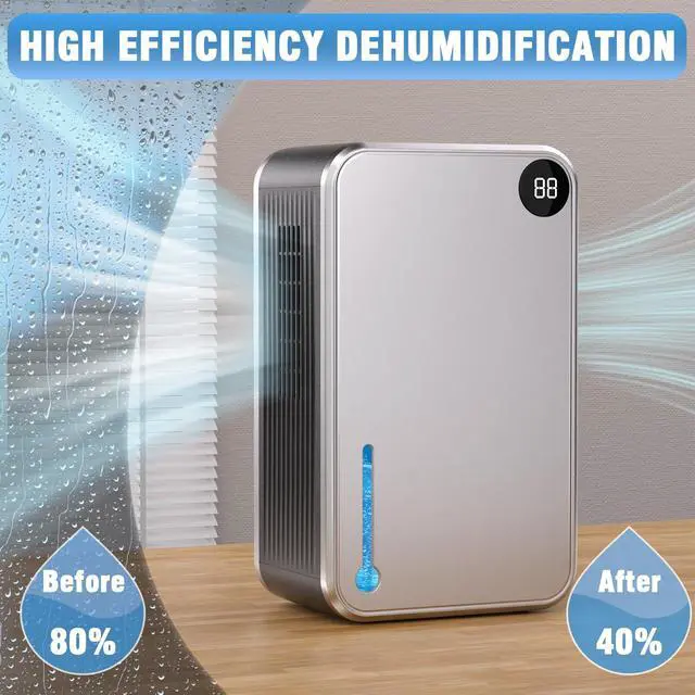 Alt view image 3 of 7 - Dehumidifier, Small Dehumidifiers Quiet with Auto Shut Off, Humidity Display Dehumidifier for Bedroom/Bathroom, Timer, Drain Hose, 7-color LED light, Moisture Absorbers (Grey)
