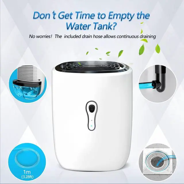 Alt view image 4 of 7 - Dehumidifiers for Home 27oz(800ml) Small Auto Shut off Dehumidifiers with Drain Hose,Portable Ultra Quiet Mini Dehumidifier Effective for Bathroom, Basement, Garage, RV, Gun Safe, Closet