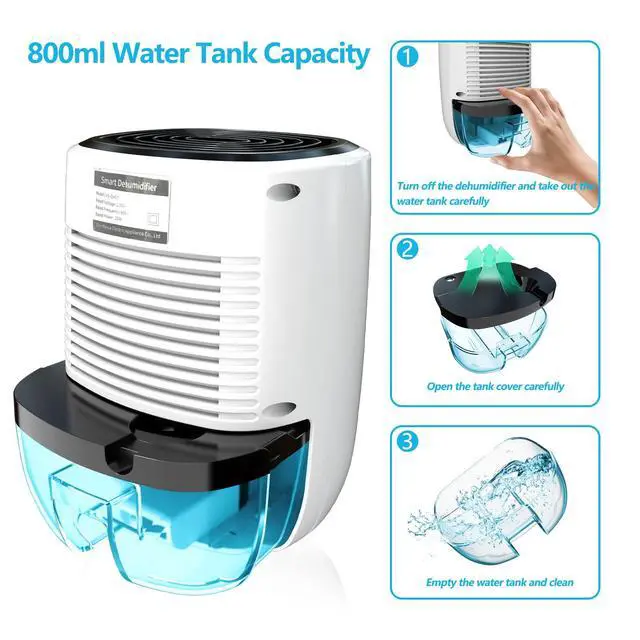 Alt view image 5 of 7 - Dehumidifiers for Home 27oz(800ml) Small Auto Shut off Dehumidifiers with Drain Hose,Portable Ultra Quiet Mini Dehumidifier Effective for Bathroom, Basement, Garage, RV, Gun Safe, Closet