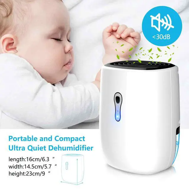 Alt view image 6 of 7 - Dehumidifiers for Home 27oz(800ml) Small Auto Shut off Dehumidifiers with Drain Hose,Portable Ultra Quiet Mini Dehumidifier Effective for Bathroom, Basement, Garage, RV, Gun Safe, Closet
