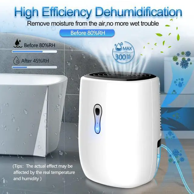 Alt view image 7 of 7 - Dehumidifiers for Home 27oz(800ml) Small Auto Shut off Dehumidifiers with Drain Hose,Portable Ultra Quiet Mini Dehumidifier Effective for Bathroom, Basement, Garage, RV, Gun Safe, Closet