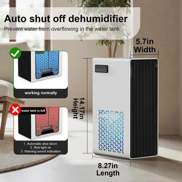 Alt view image 5 of 7 - Dehumidifiers for Home, 99oz Water Tank Dehumidifier for Bedroom Basement Bathroom RV with Auto Shut Off, Drain Hose, Sleep Mode, (White)